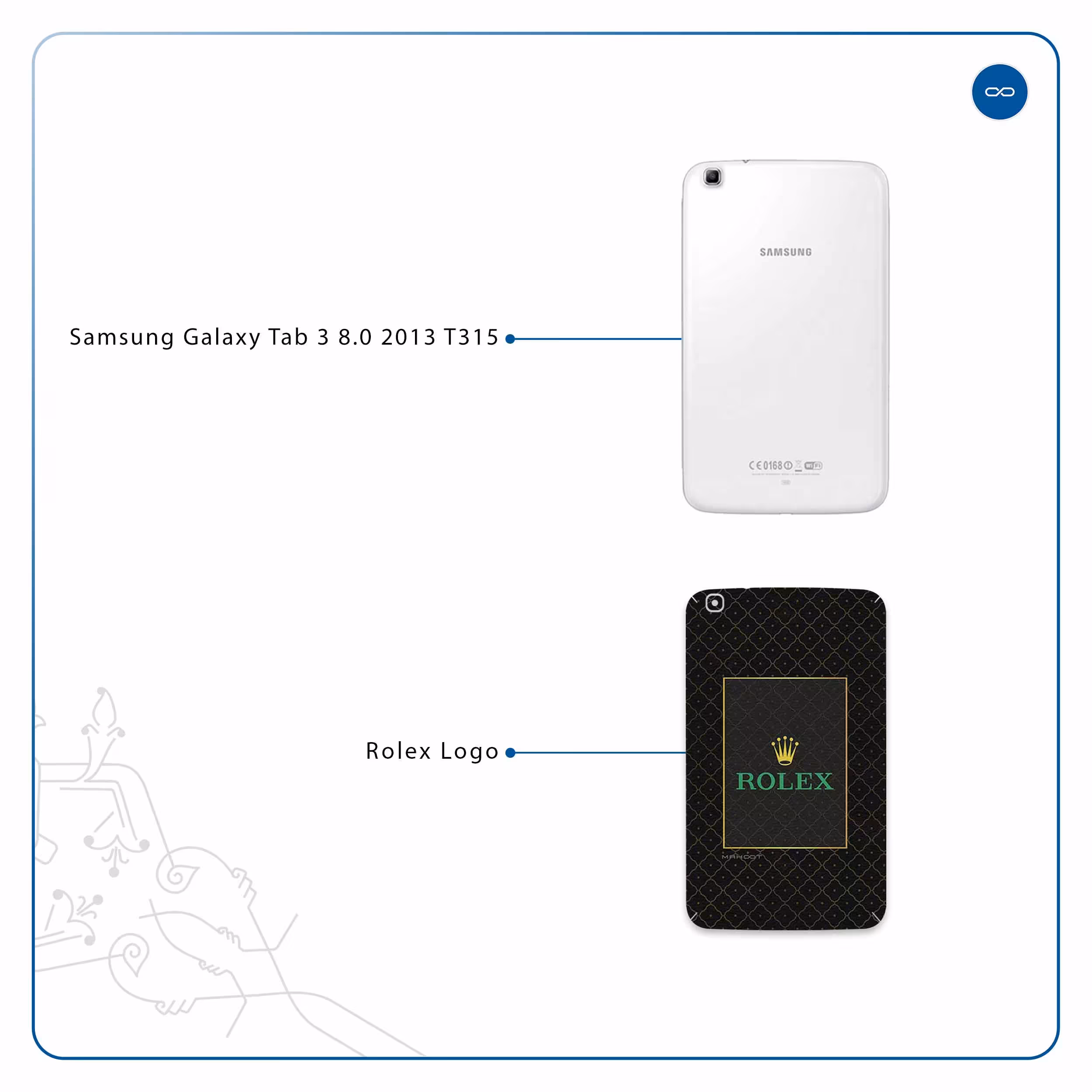 برچسب پوششی ماهوت مدل Rolex-Logo مناسب برای تبلت سامسونگ Galaxy Tab 3 8.0 2013 T315