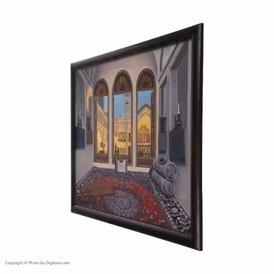 تابلو نقاشی رنگ روغن مدل خانه سنتی عامری های کاشان و فرش ایرانی 