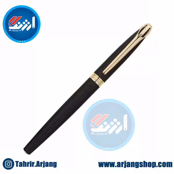 روان نویس یوروپن مدل Ring طرح مشکی مات گیره زرد