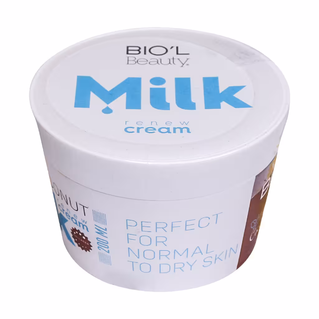 کرم نرم کننده پوست شیر و نارگیل مناسب پوست معمولی و خشک بیول 200 میلی‌لیتر Biol