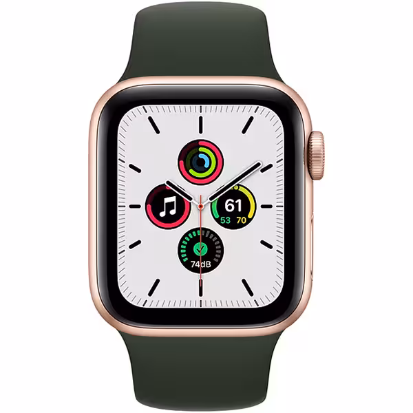 سری اس ای آلومینیوم 44 میلیمتری مردانه قاب طلایی با بند اسپرت سبز - Hiapple.ir