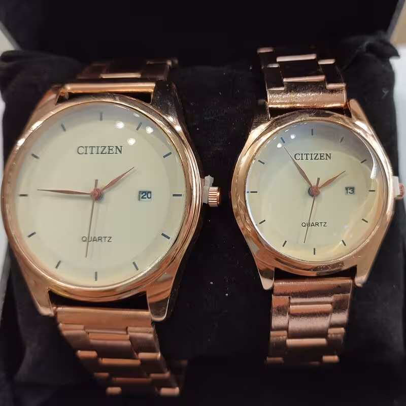 ساعت ست سیتی زن رنگ ثابت ضد اب تقویم دار رنگ رزگلد