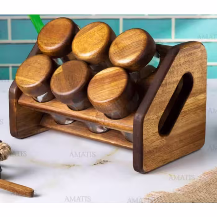 جا ادویه چوبی رنگ تیره آکاسیا 6 تایی کج کد 99063 از برند لونا رابروود
