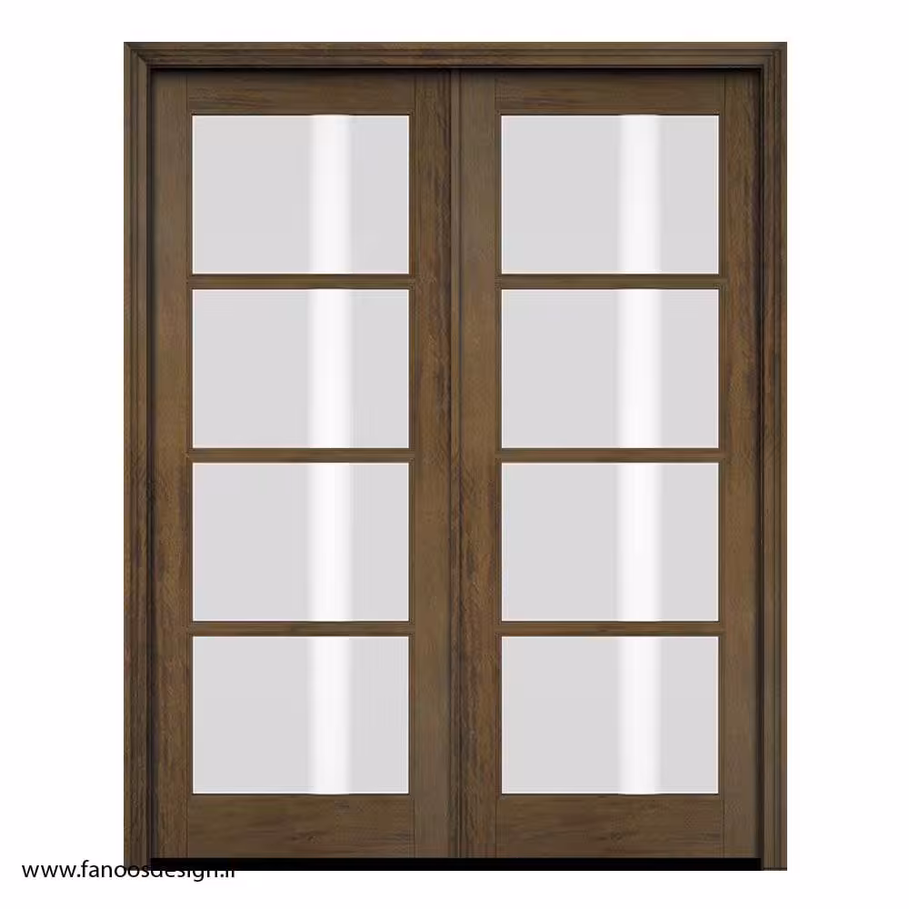 درب دو لنگه چوبی شیشه‌خور برای نشیمن کد 1101