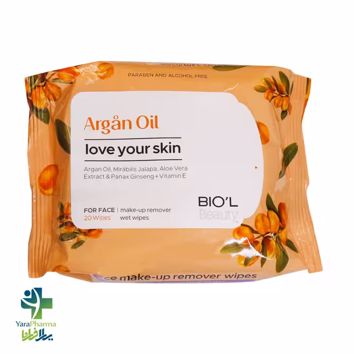 دستمال مرطوب پاک کننده آرایش روغن آرگان بیول 20 عدد