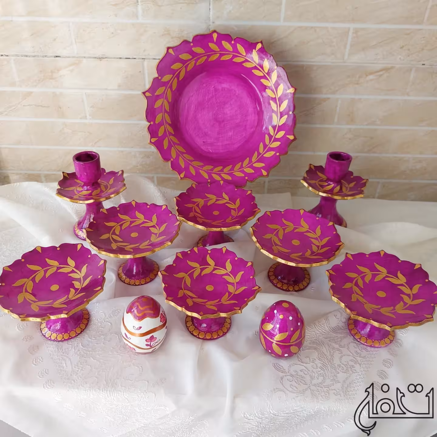 هفت سین سفالی بنفش طلایی