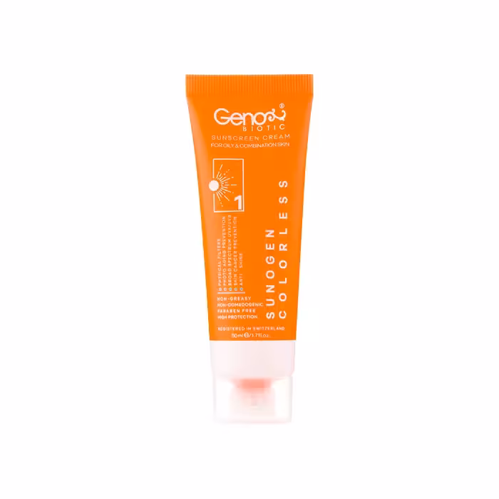 کرم ضد آفتاب بی رنگ SPF50 پوست چرب ژنوبایوتیک | 50 میل