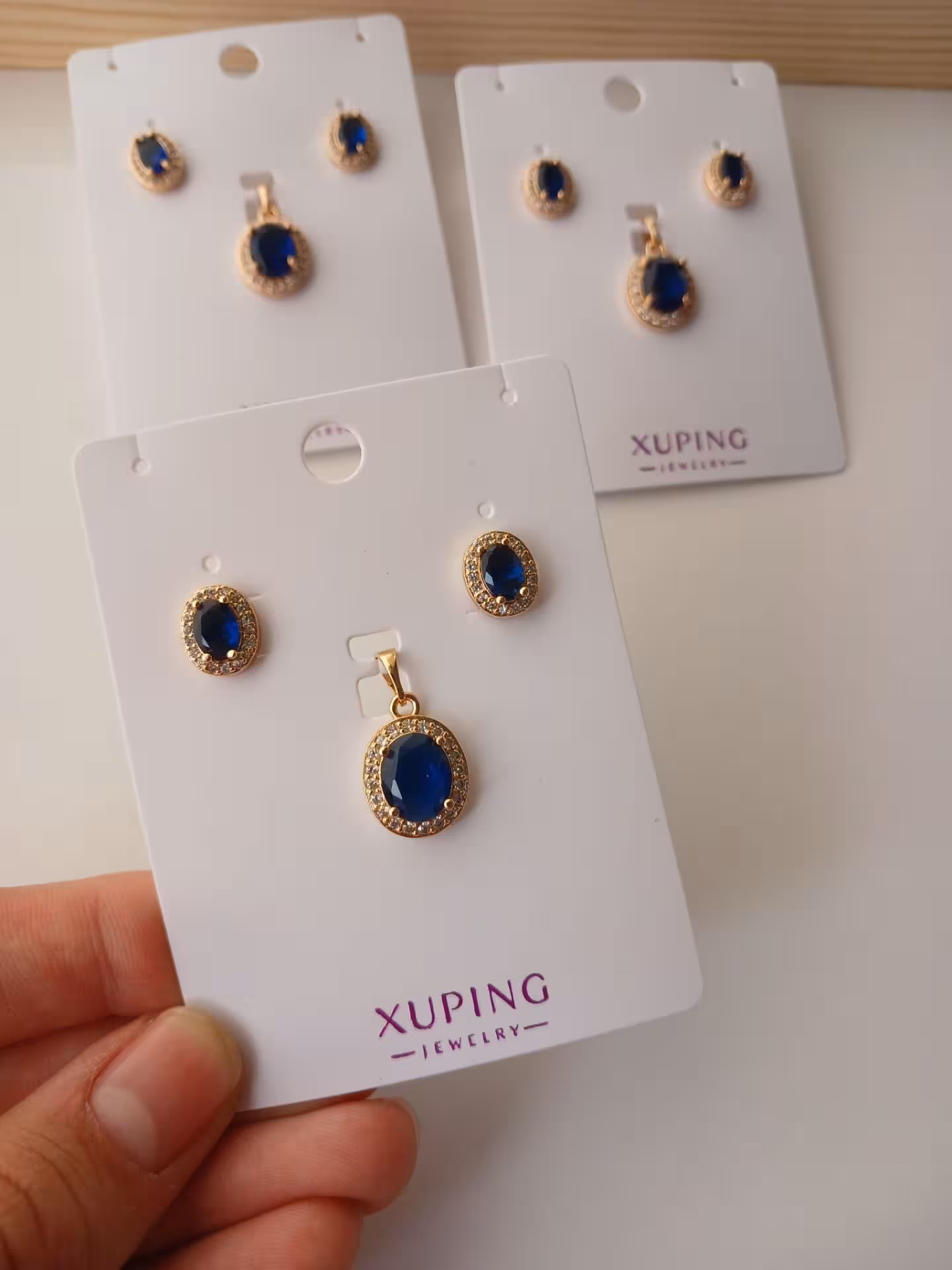 نیم ست ژوپینگ نگین آبی   کد0001