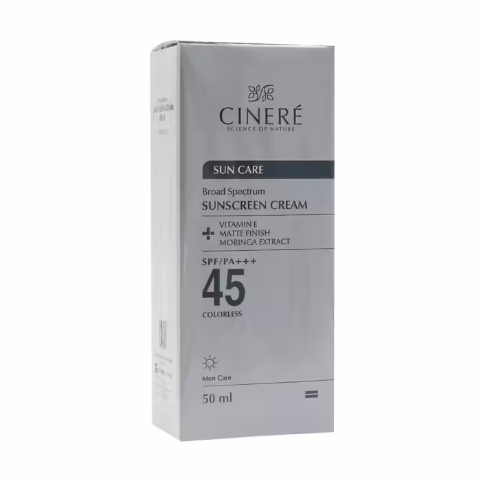 کرم ضد آفتاب بی رنگ سینره با SPF45 مناسب آقایان 50 میلی لیتری
