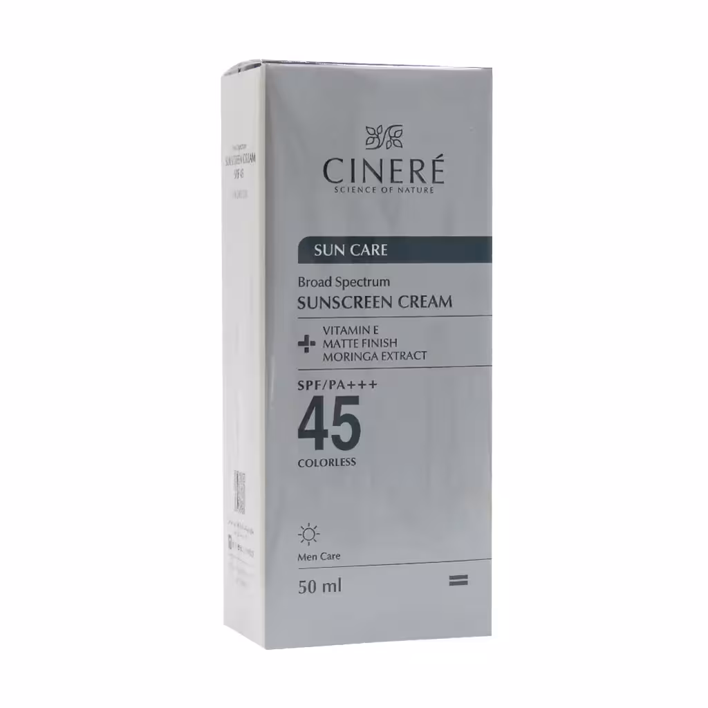 کرم ضد آفتاب بی رنگ سینره با SPF45 مناسب آقایان 50 میلی لیتری