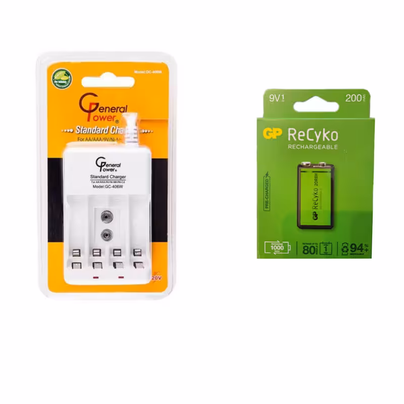شارژر باتری جی‌پی مدل GC406W به همراه باتری کتابی قابل شارژ 200mAh