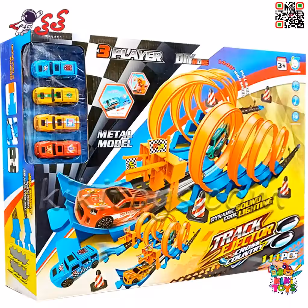 پیست اسباببازی هات ویلز با حلقههای نمایشی و ماشینهای فلزی عقبکش مدل Hot Wheels 652