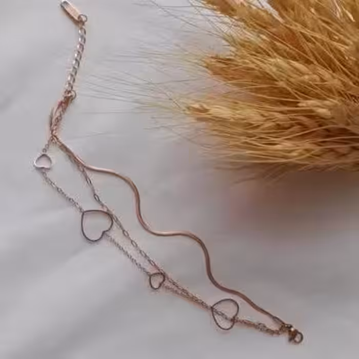 دستبند سه لاین قلب استیل - رنگ ثابت