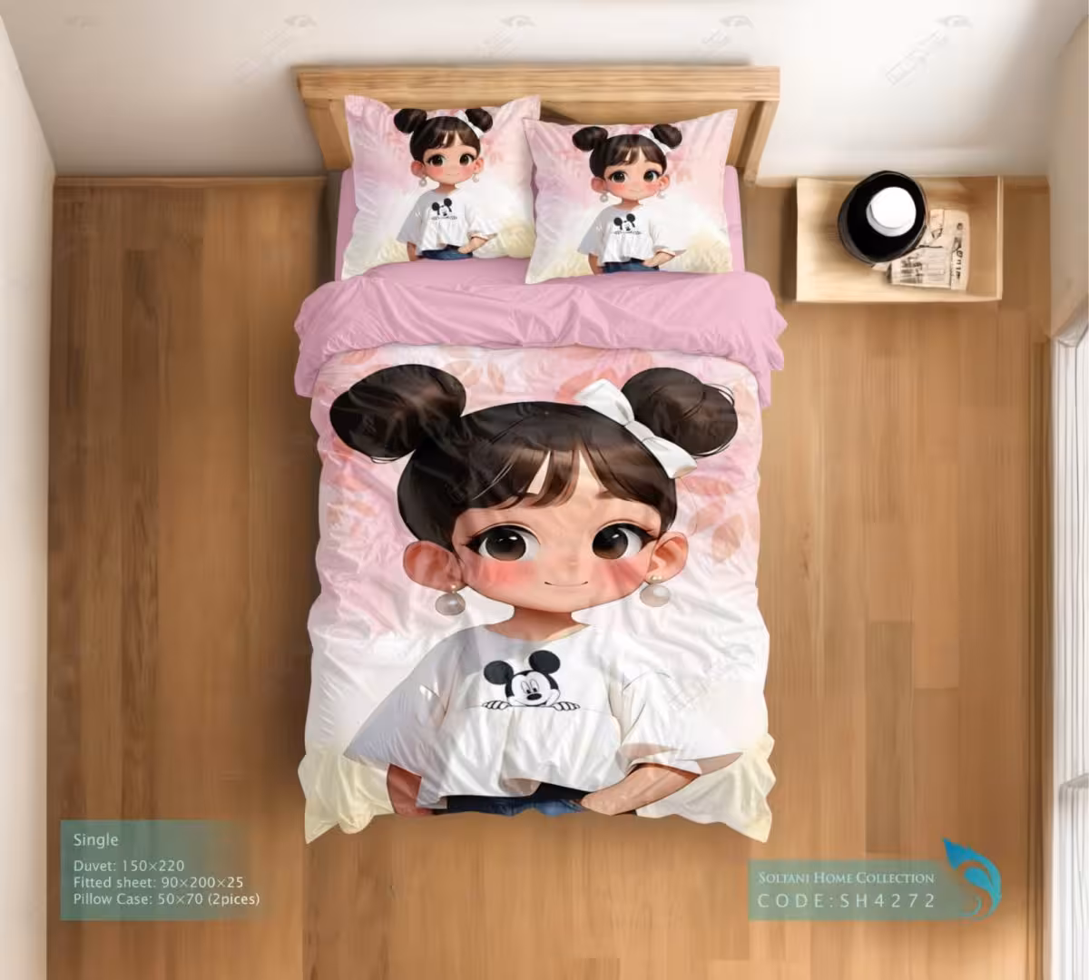 روتختی و ست کامل طرح دختر گوگولی سایز یکنفره کد SH4272