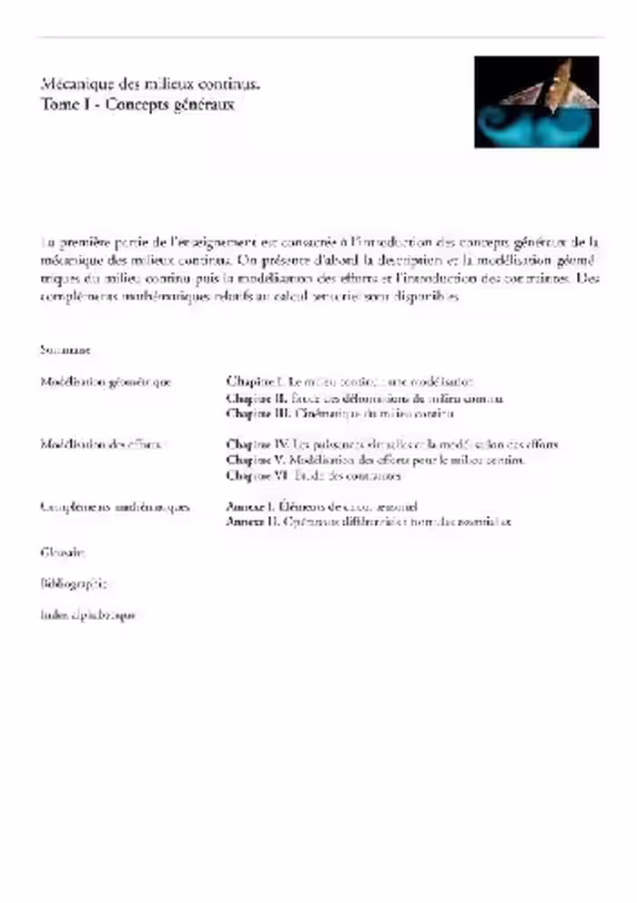 خرید و دانلود نسخه کامل کتاب Mecanique des milieux continus. Concepts generaux