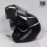 کلاه کاسکت بلوتوث دار فک متحرک تکنو Tekno - مشکی سفید مات   BT11
