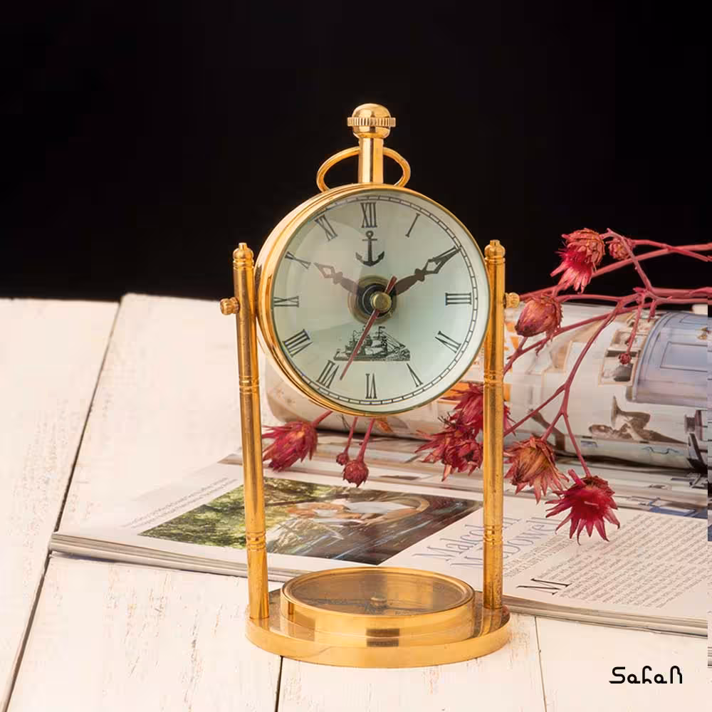 ساعت رومیزی برنجی هندی طلایی متحرک