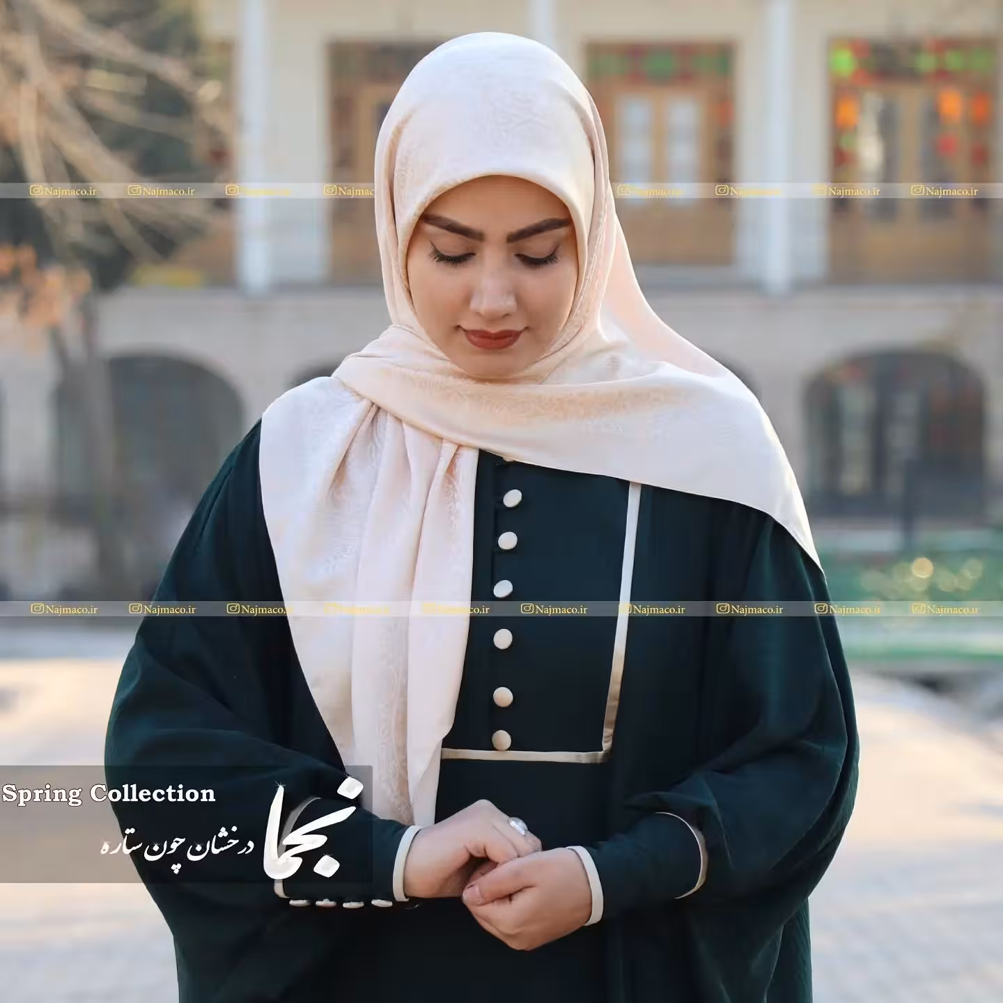 مانتو عبایی یشمی فری سایز مناسب شیردهی جنس پارچه ابروبادی (طرح دل آرام) مانتو عبایی خنک