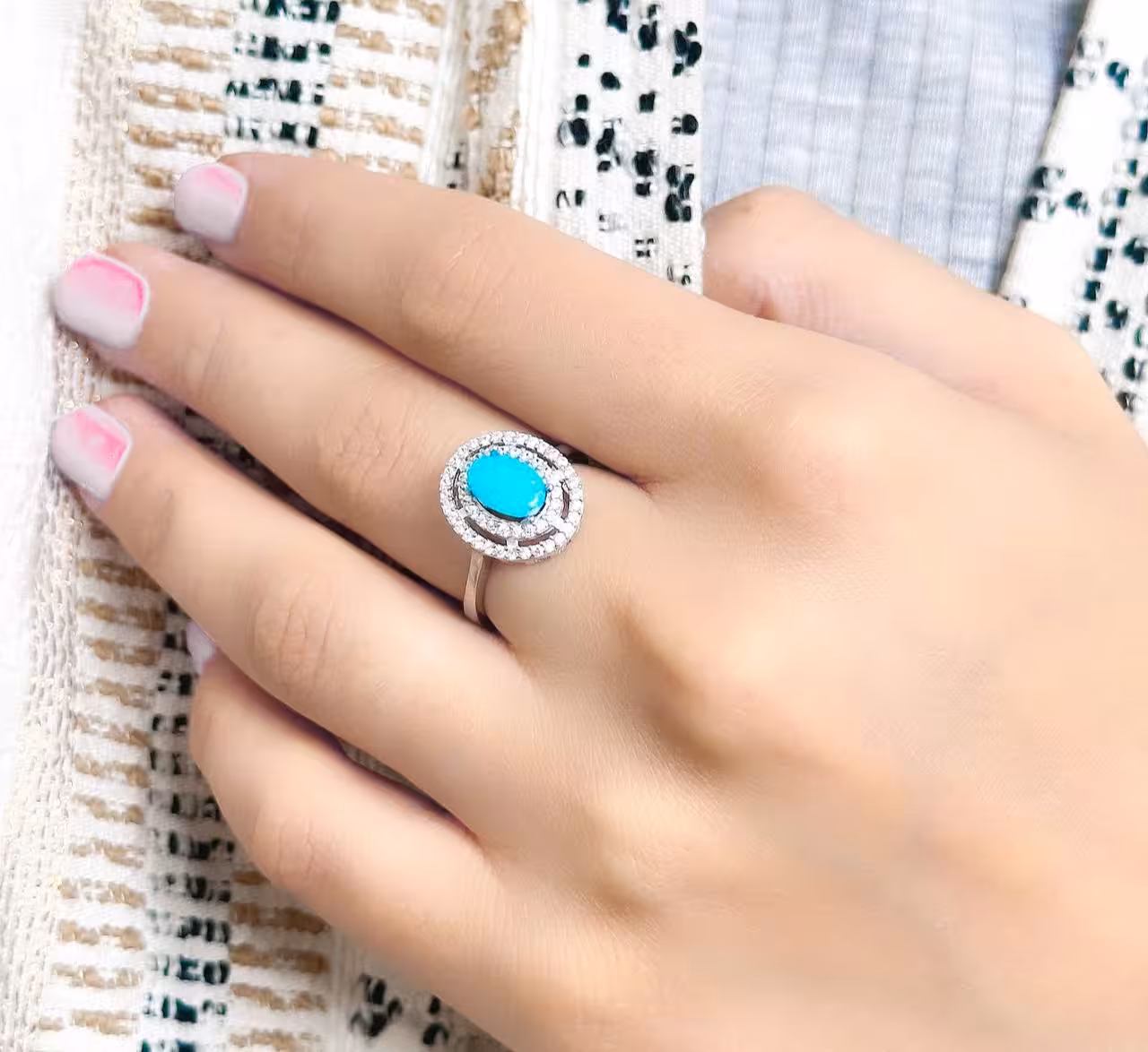 انگشتر فیروزه اصل نیشابوری نقره زنانه کد 11027