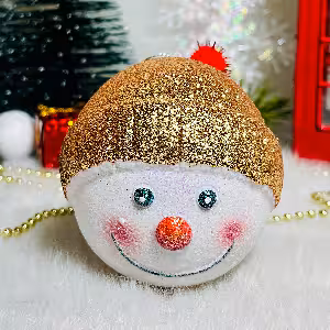 گوی کریسمس سر آدم برفی طلایی 8 سانت کد 217