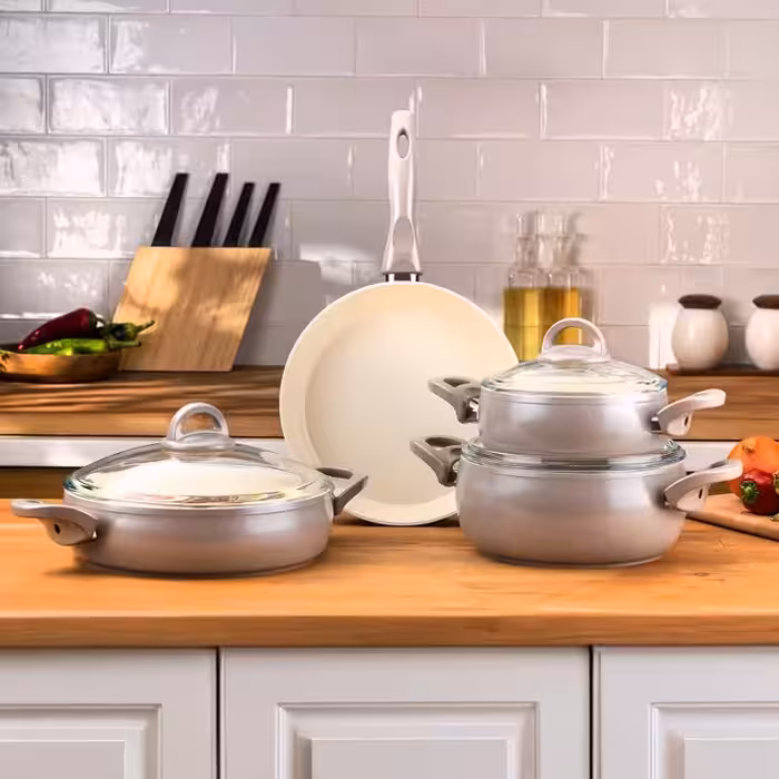 سرویس قابلمه سرامیک 7 پارچه امسان Crystal کریستال بژ