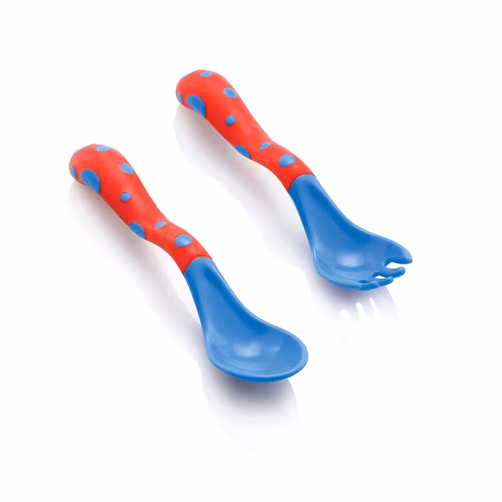 قاشق و چنگال آموزشی 12  ماه نابی NUBY آبی-قرمز