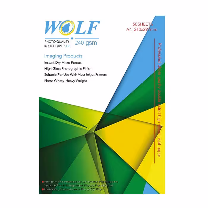 کاغذ فتو گلاسه دورو 240 گرم ولف سایز A4