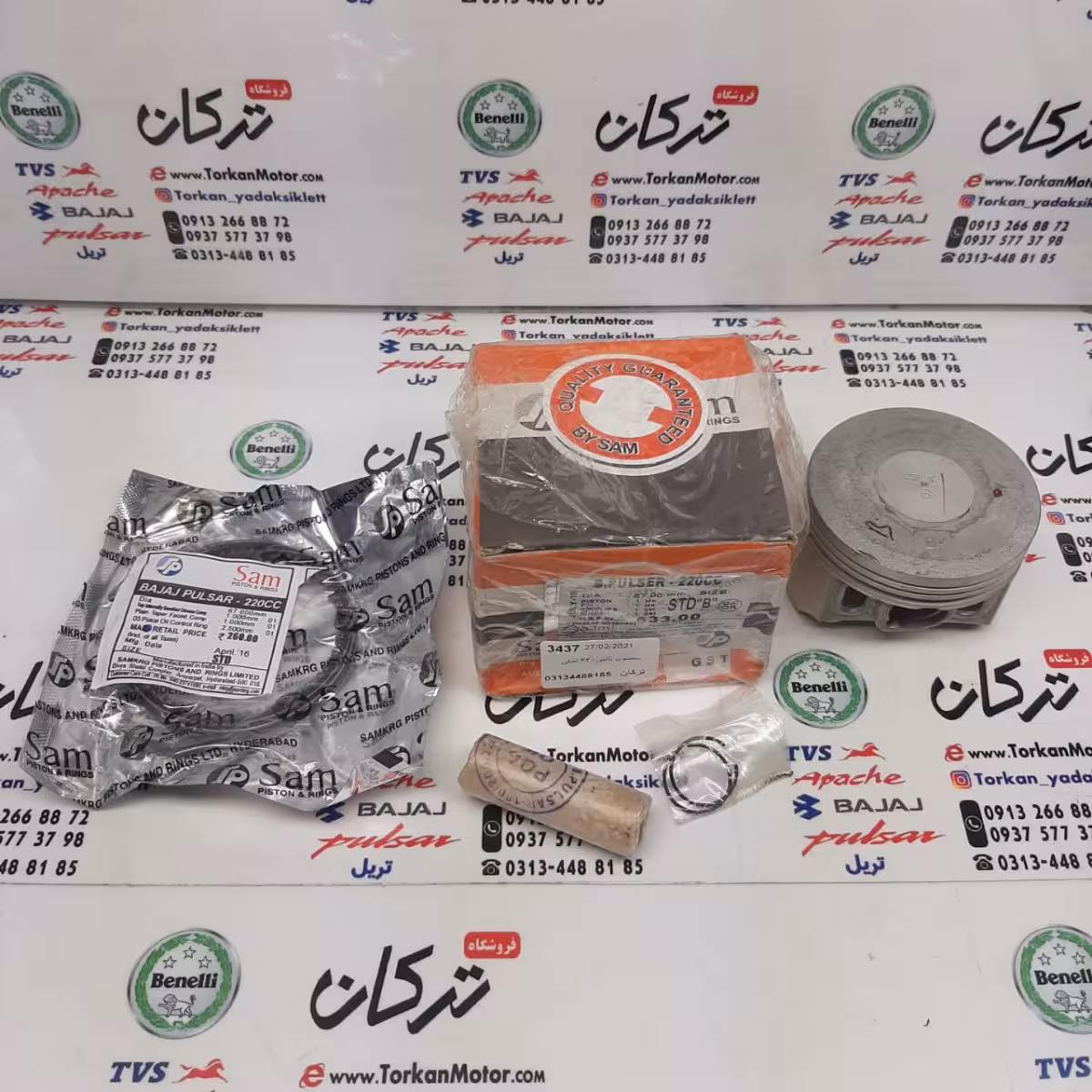 رینگ و پیستون ( پستان ) موتور پالس 200 و 220 و اونجر 200 و 220 اصلی ( سایز 0/75 )