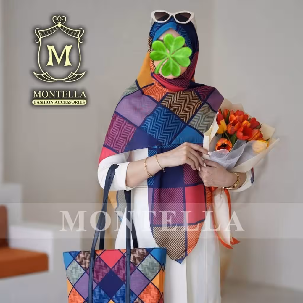 روسری مجلسی رنگارنگ با کیف ست