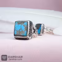 انگشتر ست فیروزه نیشابوری چهارگوش مربعی همراه حرز امام جواد و تربت امام حسین