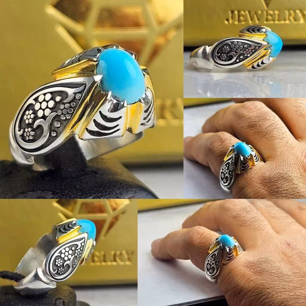 انگشترفیروزه نیشابوری اصلی
رکاب کاملا دستساز 
نقره عیار 925
ارسال رایگان 