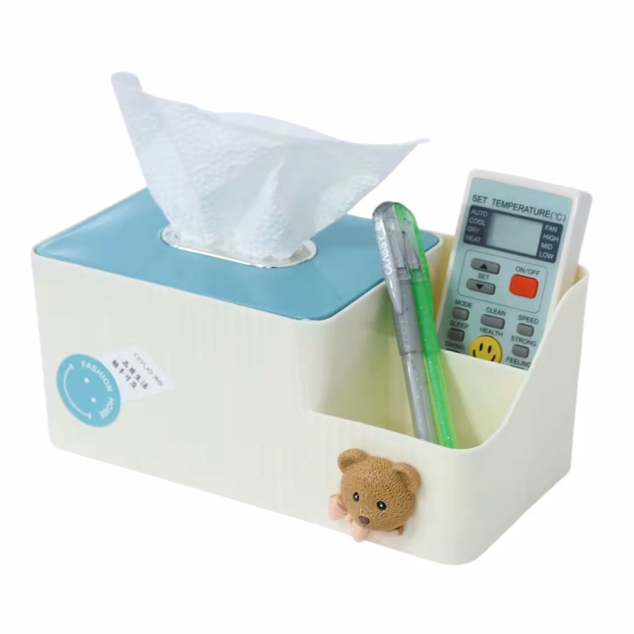 جا دستمالی و جا ابزاری مستطیل خرسی رنگ شیری