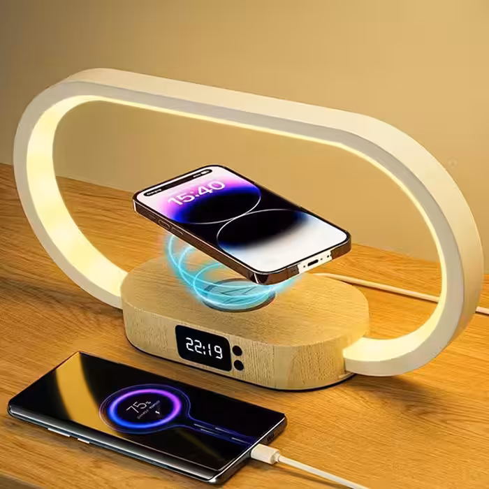 چراغ رومیزی وایرلس شارژر پایه چوبی