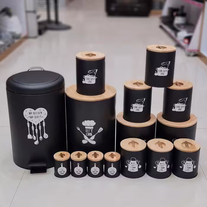 سرویس آشپزخانه 15 پارچه BVK طرح چف مشکی درب چوبی