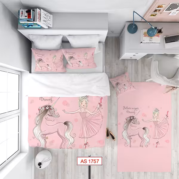 ست روتختی و فرش کودک دستیکور مدل دختر و اسب