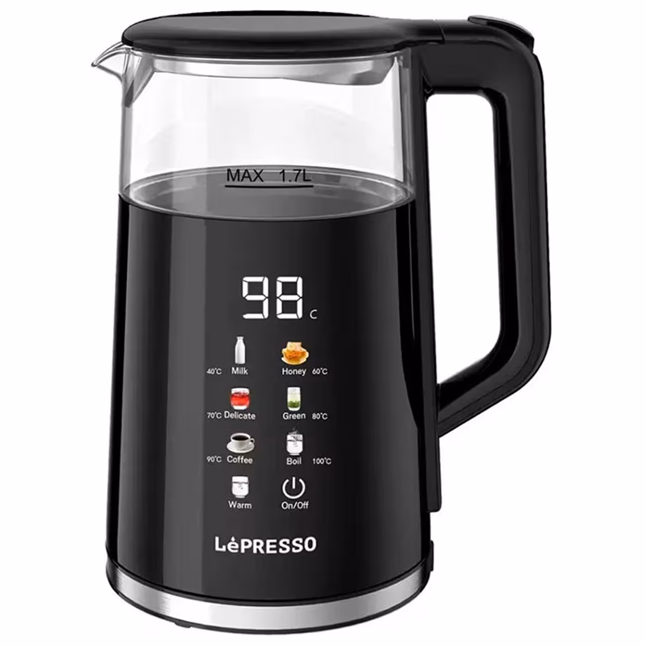 کتری برقی چند دمایی با نمایشگر پنجرهای لپرسو Lepresso Electric Window Kettle Multi-Temprature Display LPCFFM0037