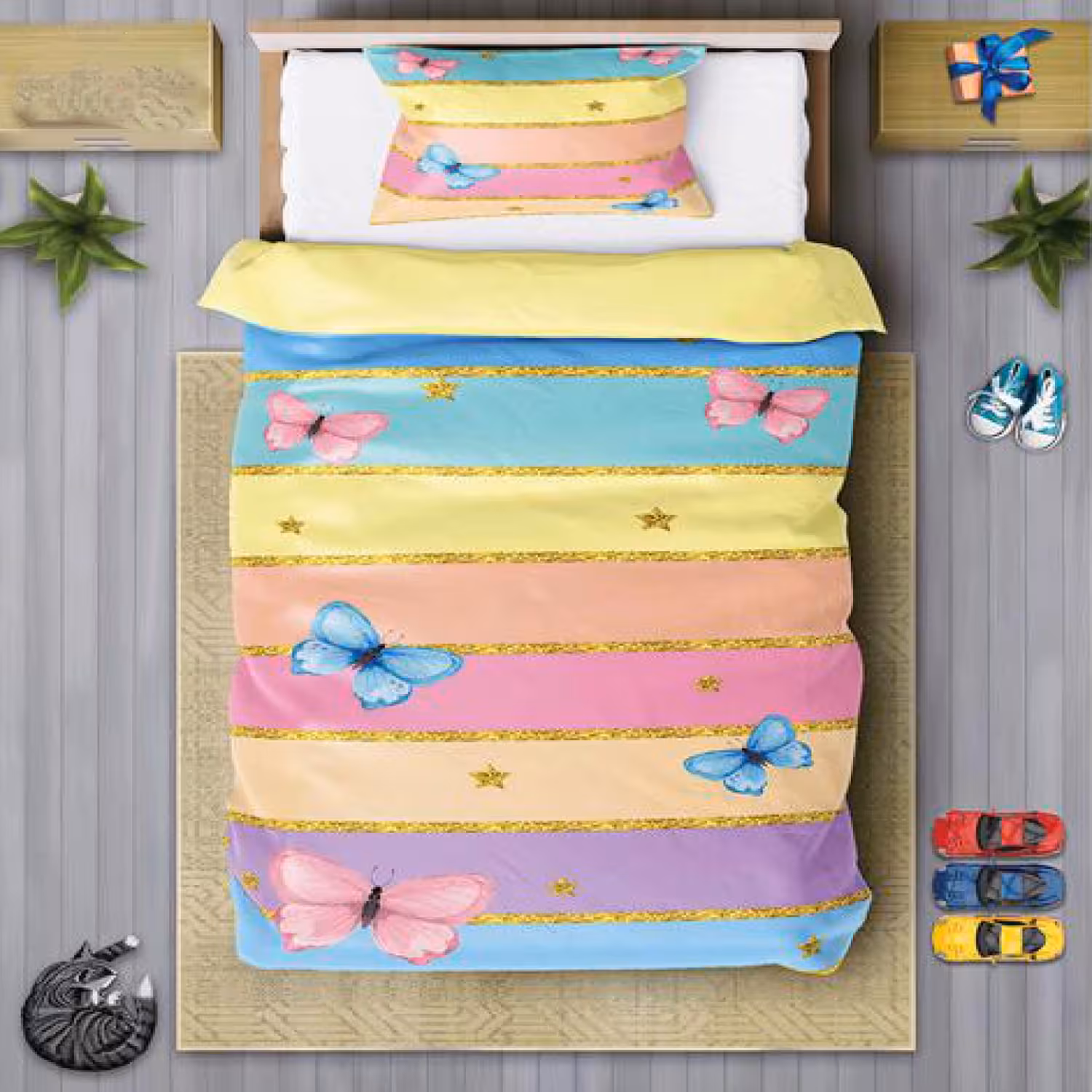 سرویس روتختی دخترانه چیداری مدل 7239 یک نفره چهار تکه