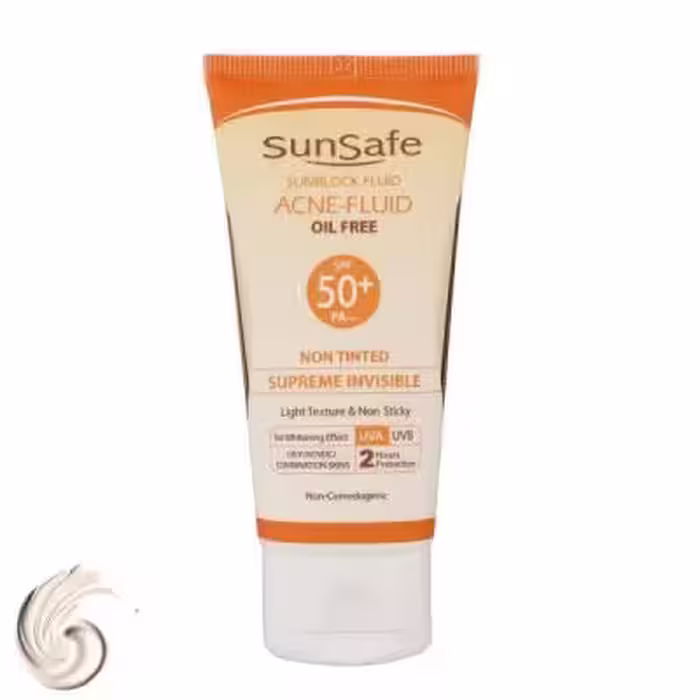 کرم ضد آفتاب بی‌رنگ سان‌سیف SPF50 مدل ACNE-FLUID مناسب پوست مختلط، حجم 50 میلی‌لیتر