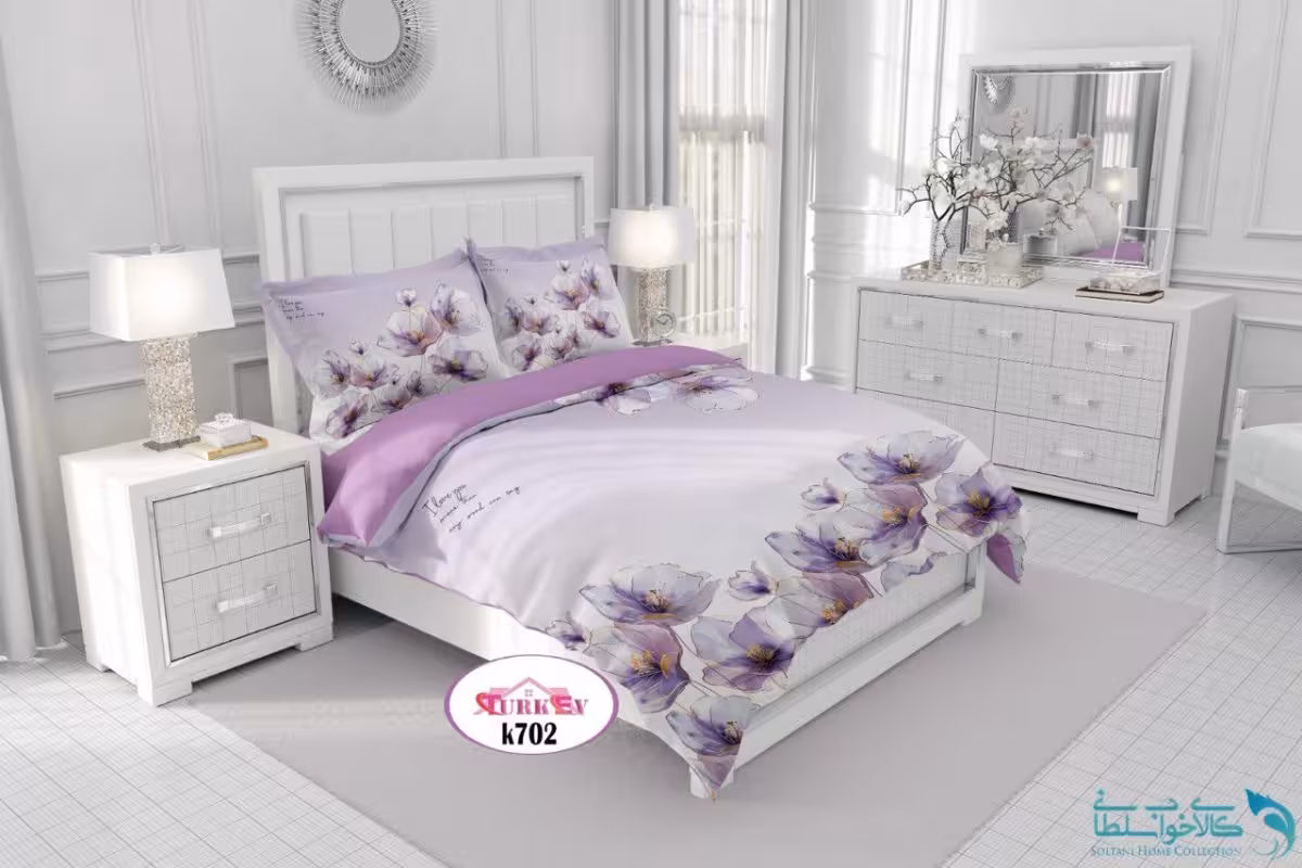 روتختی طرح گل بنفش دونفره برند Turkev کد K702