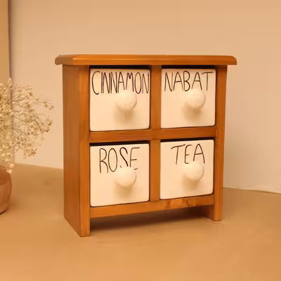 جا ادویه 4 پارچه مدل چوبی و سرامیکی کد Text04