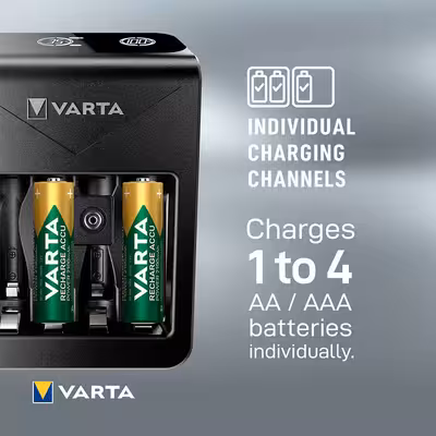  شارژر باتری وارتا مدل LCD PLUG CHARGER به همراه چهار عدد باتری نیم قلمی