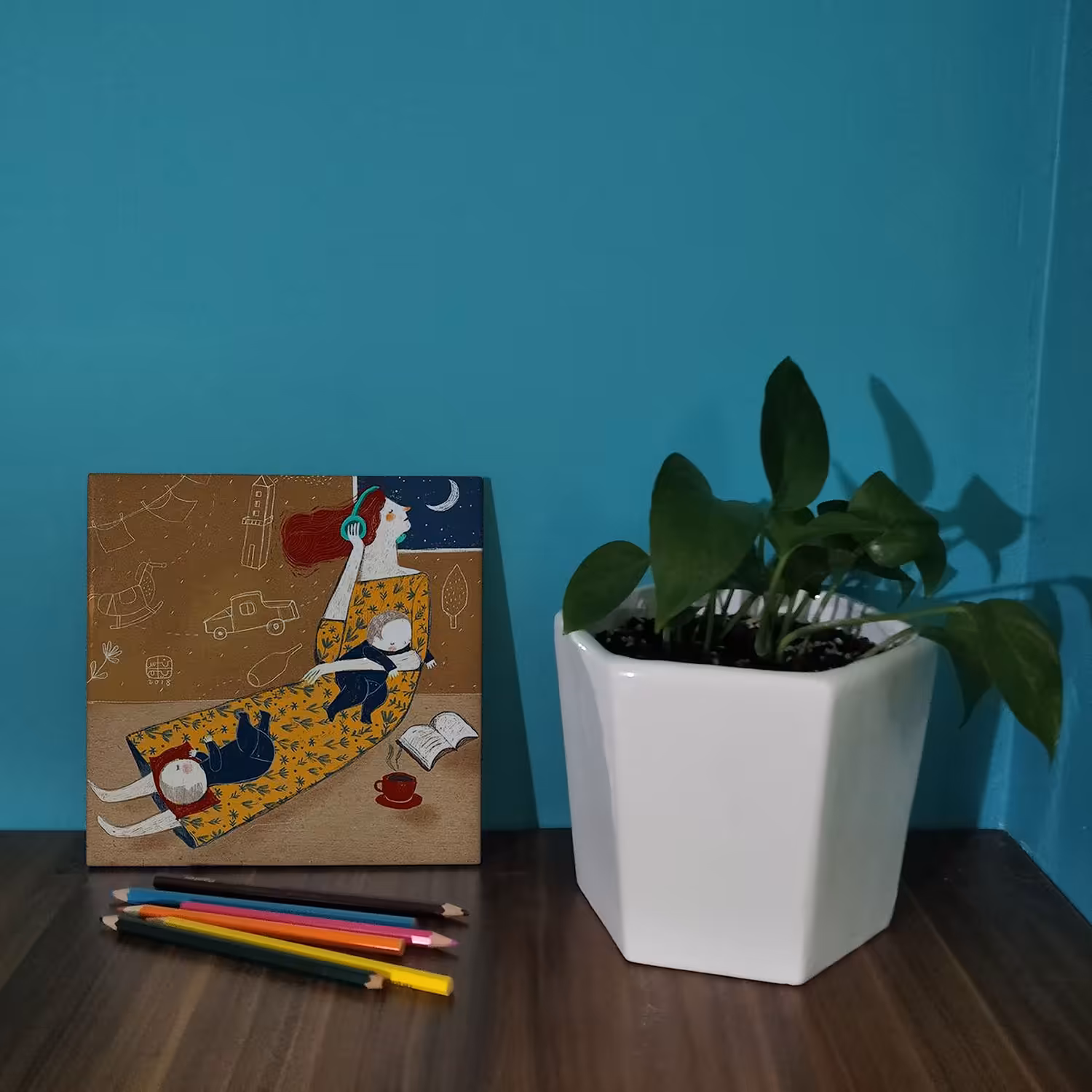 کاشی کارنیلا طرح مادر و کودکانش مدل لوحی کد WKB871 