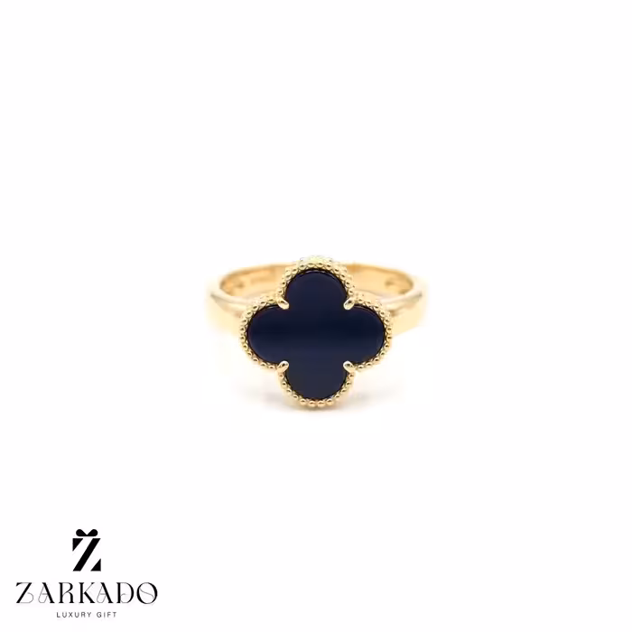 انگشتر طلا طرح ونکلیف تک گل سنگ مشکی - زرکادو