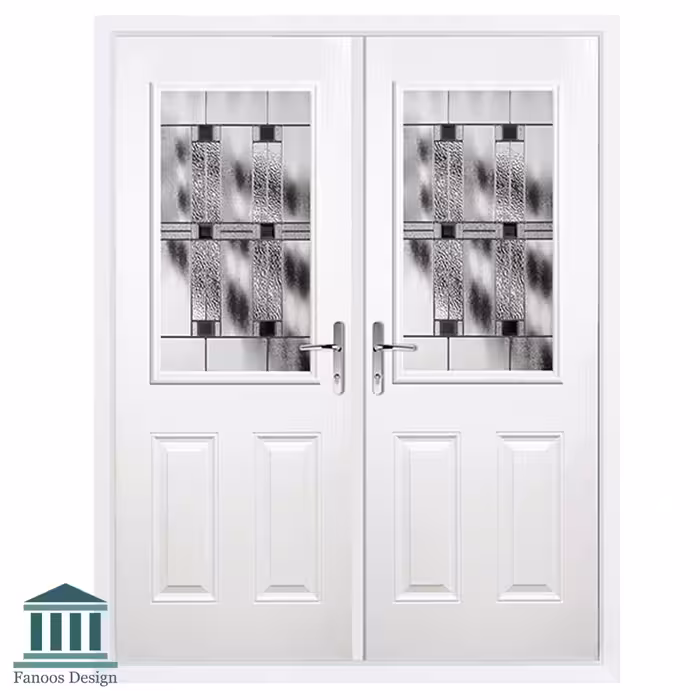 درب ورودی دولنگه شیشه خور طرح انگلیسی کد 1573