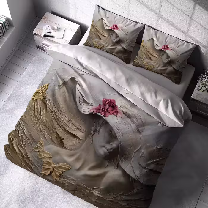 ست روتختی دو نفره طرح چهره زن کلاهی BAs-2738