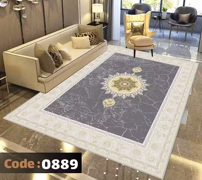 کاورفرش روفرشی دورکشدار گوشه لیفه ای طوسی کرم کد 0889