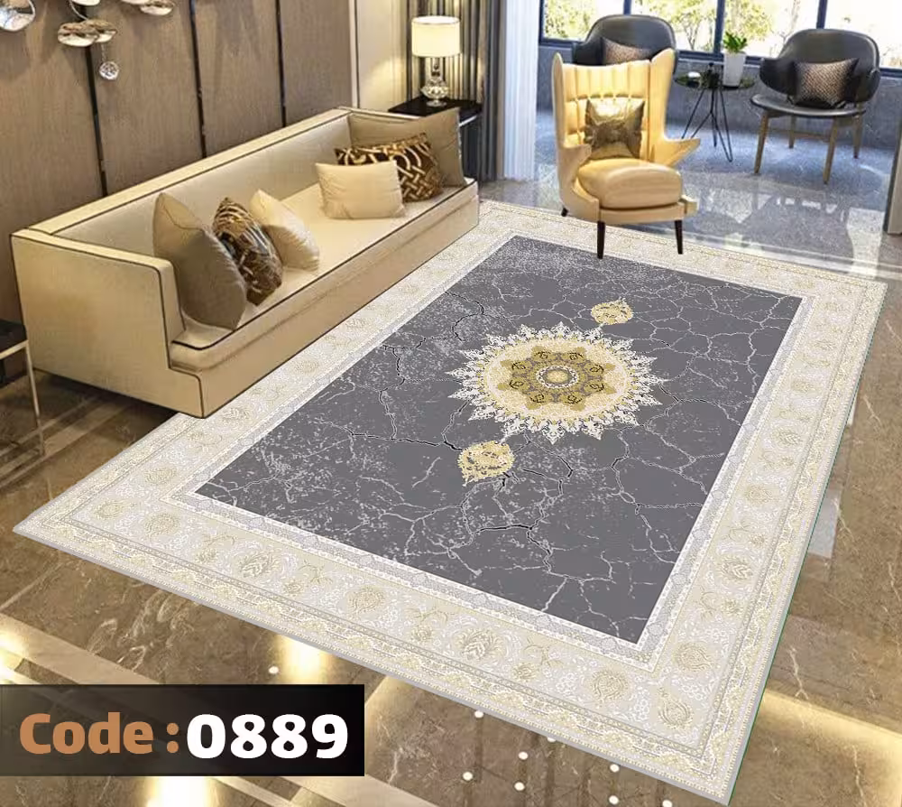 کاورفرش روفرشی دورکشدار گوشه لیفه ای طوسی کرم کد 0889