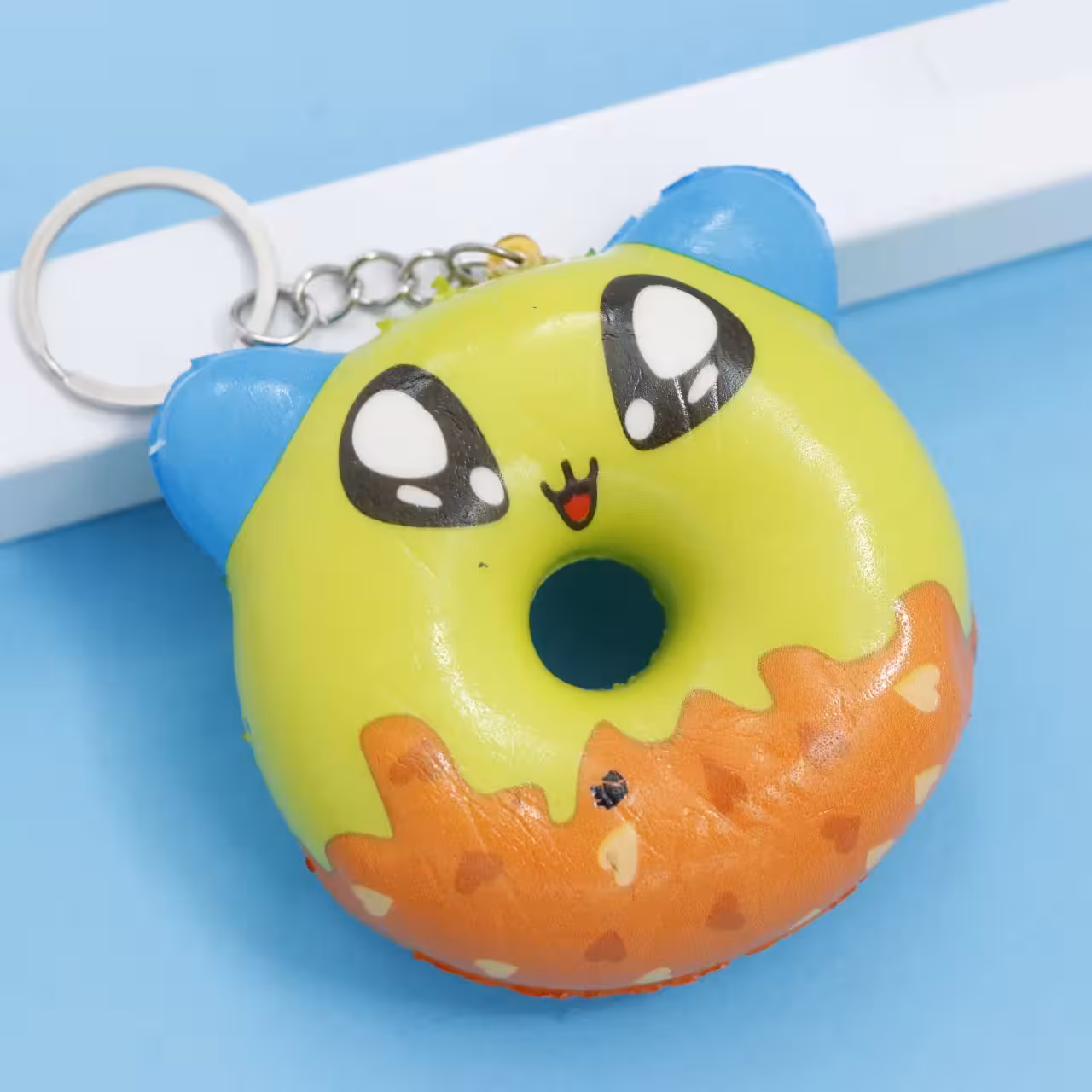 سرکلیدی آویز کیف اسفنجی دونات گربه ای سبز 37112