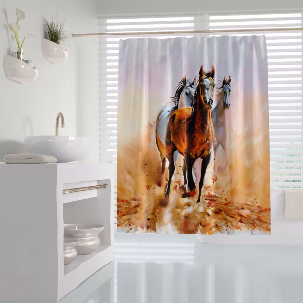 پرده حمام دلفین مدل Horses سایز 180×200 سانتی متر