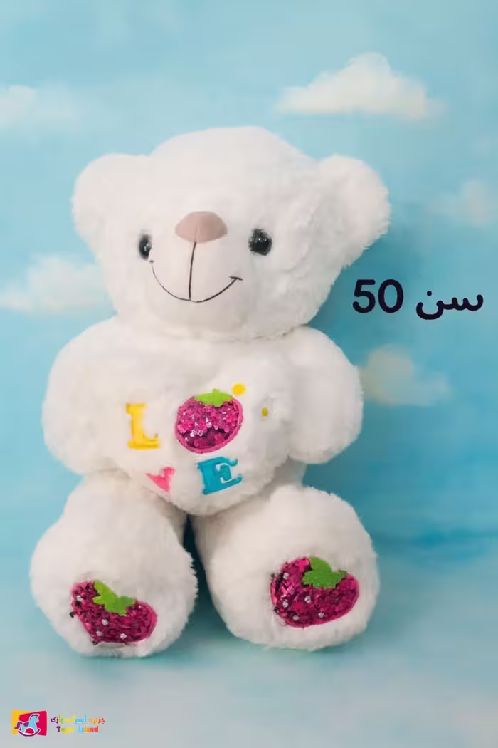عروسک خرس قلب بدست سفید (50 سانتی)